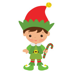 Cute Christmas elf boy vector cartoon flat style illustration