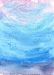 Pink and Blue colors under the ocean, Watercolor Hand-drawn Illustration