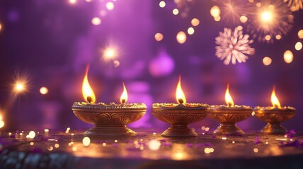 Vibrant Diwali vector background featuring glowing diyas,Deepavali or Dipavali the festival of lights india,festive garland lights,Banner diwali sale,Traditional Indian festival Diwali,copy space.