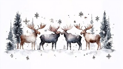 Obraz premium Winter Scene with Elegant Reindeer in Snowy Landscape