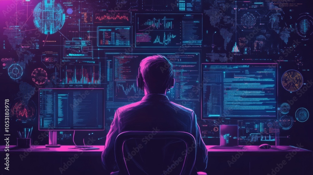 Wall mural concept of information technologies and computer engineering.