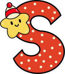 Alphabet Christmas hand draw Christmas  tree  star snowman gift candy cane hand draw cute kawaii