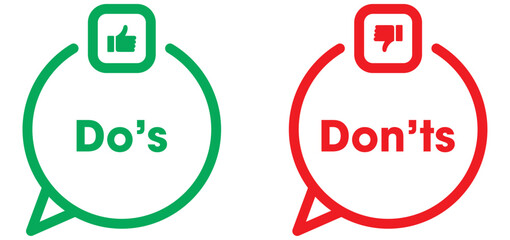 Do's and don'ts icon. to do and not to do symbol for guidelines and rules list. buttons with thumbs up and thumbs down sign. vector illustration on transparent background.