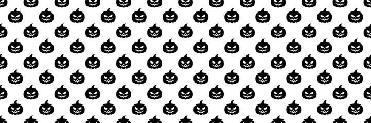 horizontal seamless spooky smile black pumpkins or jack o lantern for pattern and background.