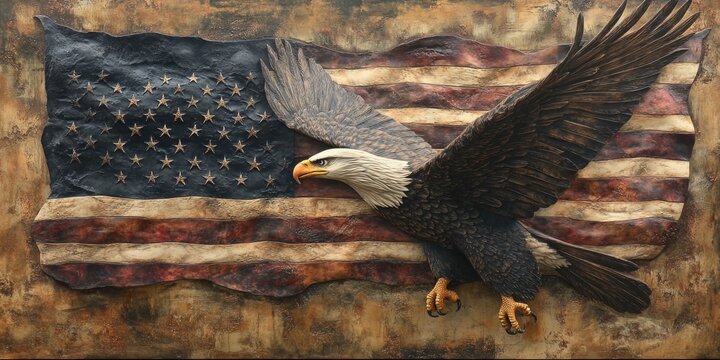 Bald Eagle on American Flag,