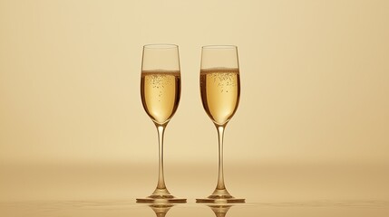 A minimalist depiction of two champagne glasses drawn in thin gold lines clinking together against a pale background