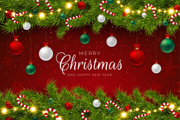 Mere Christmas and Happy New Year. Gradient Christmas tinsel background