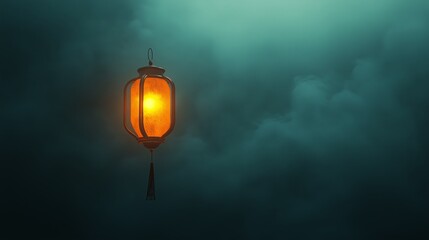 An understated scene with a softly glowing lantern floating upward on a dark background, perfect for New Year messages