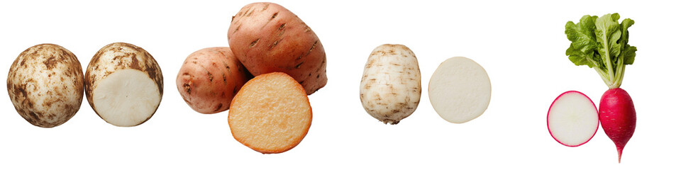 Various root vegetables, white isolate background