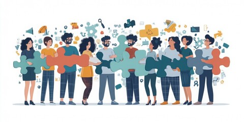 Obraz premium Collaborative Workplace Culture, vibrant illustration showcasing teamwork, shared values, and collective behaviors in a dynamic office environment
