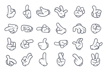 Vintage Retro Cartoon Hand Gestures Collection. Comic groovy hands in gloves
