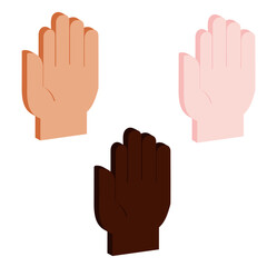 Obraz premium set of vector isometric hand palm icon in three skin colors