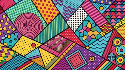 Obraz premium Abstract 90s-inspired Memphis doodle pop art with retro colors and patterns, memphis, doodle, pop art, retro, 90s, abstract