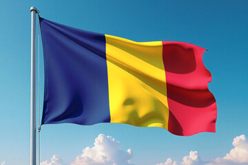 Chad Flag Waving Against Clear Blue Sky