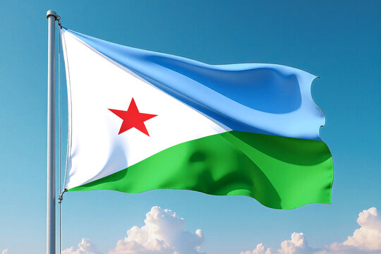 Djibouti Flag Waving Against Clear Blue Sky