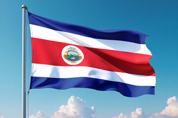 Obraz premium Costa Rica Flag Waving Against Clear Blue Sky