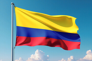 Obraz premium Colombia Flag Waving Against Clear Blue Sky