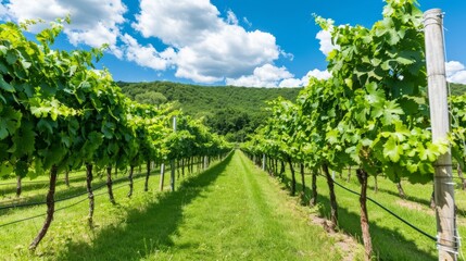 Fototapeta premium Vineyard rows on a sunny day.