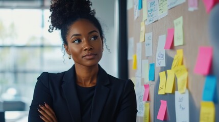 A Black business woman delegating tasks during a team meeting, with colleagues