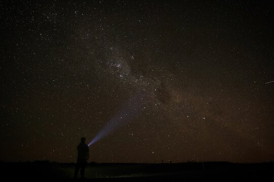 Silhouette under the starry Milky Way.