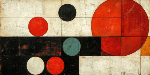 Dynamic Geometric Composition featuring Offset Squares and Circles, Evoking Depth and Visual Intrigue in Bold Colors and Shapes