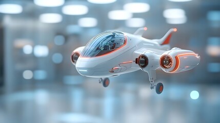 Fototapeta premium Futuristic aerospace vehicle design process displayed on a holographic screen in an advanced engineering laboratory