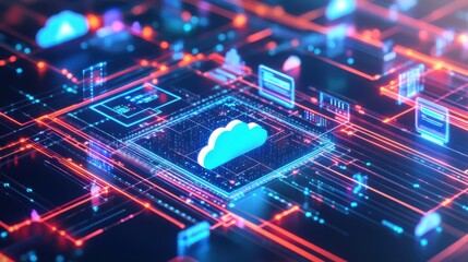 Obraz premium A digital network concept showing people using various devices connected to a cloud