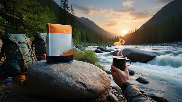 A bold adventurous product shot of a coffee