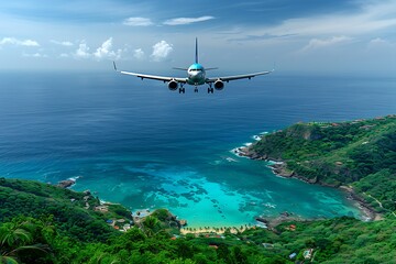 Fototapeta premium Airplane Journey to Exotic Destinations – Captivating Travel Scenes and Dreamy Adventures 