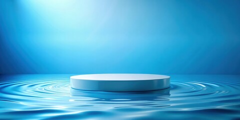 Empty podium with water wave on blue background for cosmetic product display, cosmetic, display, stage,podium, empty, water
