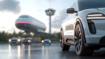 Obraz premium Futuristic logistic control tower with advanced technology overseeing transportation optimization traffic management and supply chain automation for efficient logistics