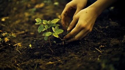 Fototapeta premium A person planting a tree in an urban environment, representing environmental consciousness,