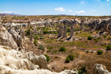 Love valley view with rock formations and fairy chimneys in Cappadocia Turkey
