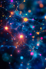 Fototapeta premium A close up of a blue and red network of dots and lines