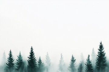 Obraz premium Misty forest of evergreen trees with fog rising through the branches. This atmospheric image evokes themes of nature, mystery, and tranquility, suitable for backgrounds or nature-focused content.