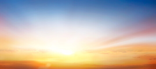 Sunset sky background with tiny clouds. Panoramic image.