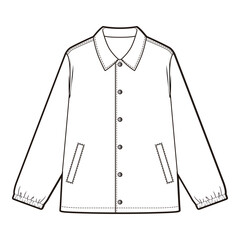 Flat sketch of a classic utility jacket with button closure, collared neckline, and two side pockets. Designed with a clean, minimalistic style ideal for casual wear.
