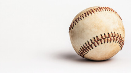 Vintage Baseball: A well-worn baseball rests against a clean backdrop, hinting at countless games played and memories made.  Its aged leather speaks volumes of history and passion. 