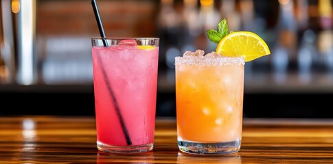 Exquisite crafted cocktails in a vibrant upscale nightlife setting, perfect for a memorable evening out.