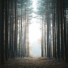 Serene Forest Pathway Surrounded by Tall Trees