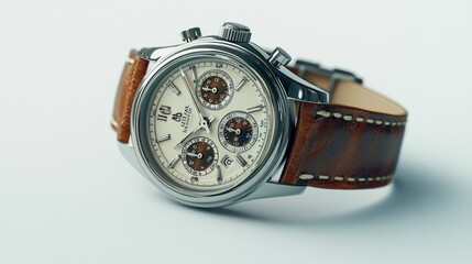 Silver and Brown Wristwatch with Leather Strap