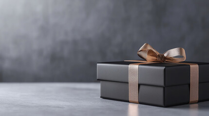Fototapeta premium Elegant slim black gift box with luxurious gold ribbon perfect for special occasions and high-end gifts
