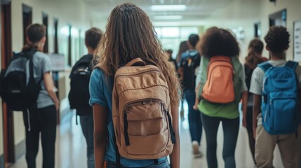 Students lining up in a school hallway, adhering to the rules and structure of the educational system.