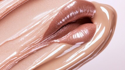 Fototapeta premium Beige nude tone lipstick make up isolated on a studio background,natural Liquid lipsticks,makeup cosmetic lips, product mockup for beauty fashion business,sale,swatch color,template.