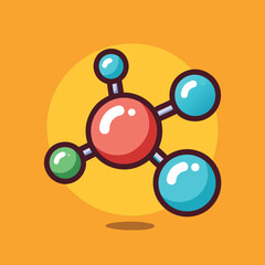 A colorful illustration of a molecule with five atoms, three of which are blue, one red, and one green.