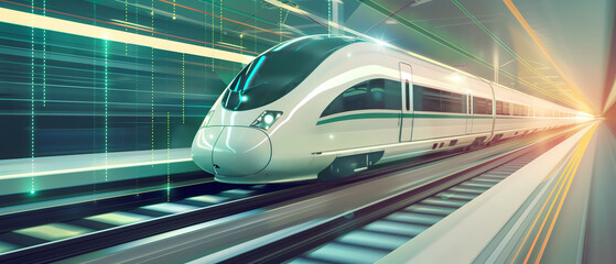Obraz premium High-Speed Train Technology, Advanced Railway Systems for Modern Transportation, Cybersecurity in Rail Networks, Secure Digital Infrastructure 