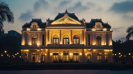Obraz premium A quiet moment at the Hanoi Opera House, with its grand French colonial architecture