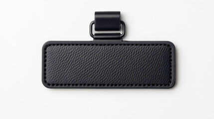 Black Leather Name Tag Mockup: A sophisticated black leather name tag mockup, featuring a stitched design and a silver clip, perfect for showcasing your brand identity. The clean.