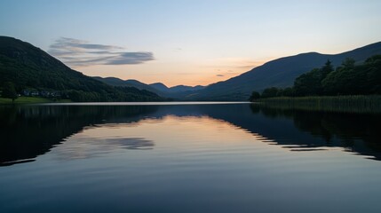 Serene Sunset Reflection on Still Lake 