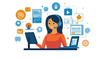 A technical support representative assisting a customer via video call, with internet